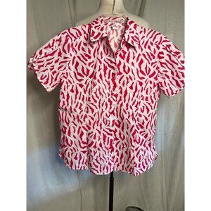 American Sweetheart by Adriana Blouse Red white animal, print, short sleeve butt